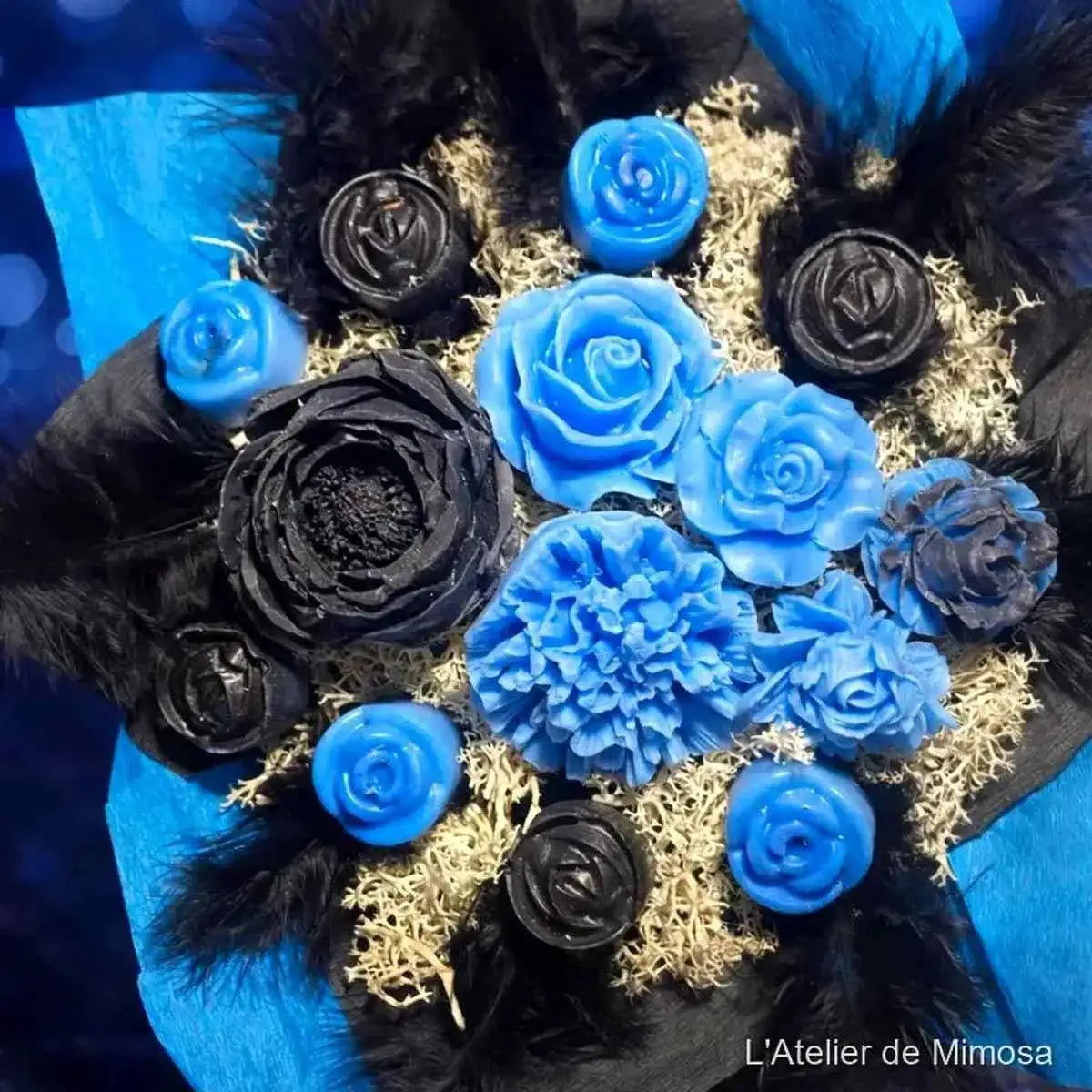 Bouquet fondants parfumés élégance noir et bleu, fait main