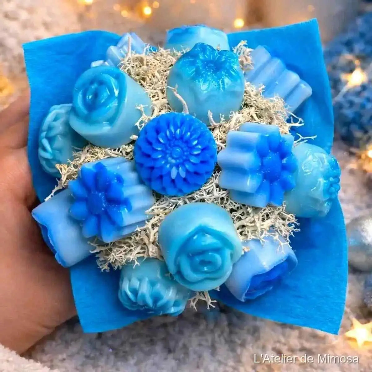 Mini bouquet fondants parfumés bleus, artisanal fait main