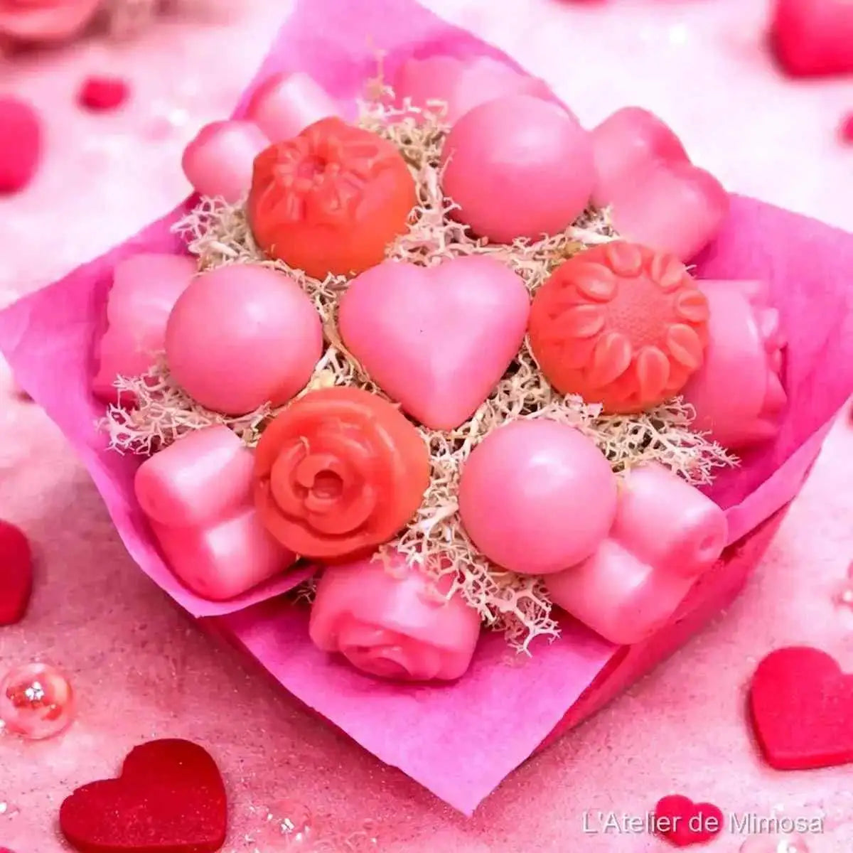 Mini bouquet fondants parfumés rose, décoration artisanale florale