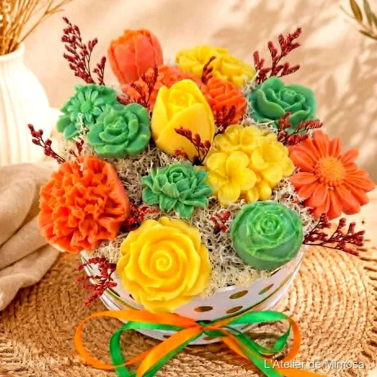Bouquet fondants parfumés fleurs printanières, décoration artisanale