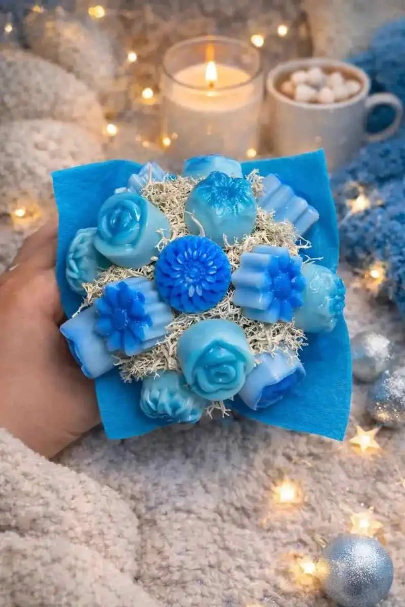 Mini bouquet fondants parfumés bleus, artisanal fait main