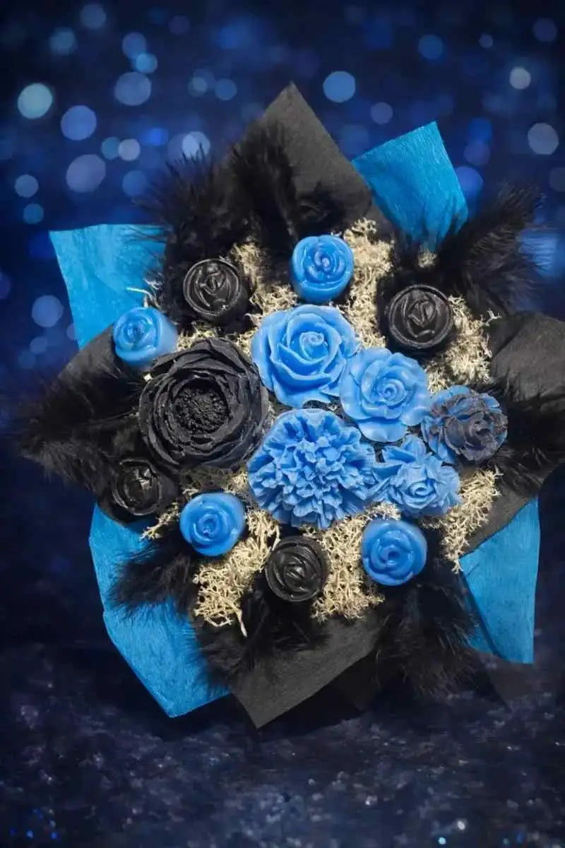Bouquet fondants parfumés élégance noir et bleu, fait main