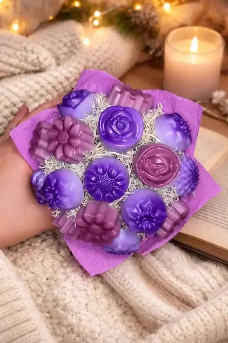 Mini bouquet fondants parfumés violet, décoration artisanale
