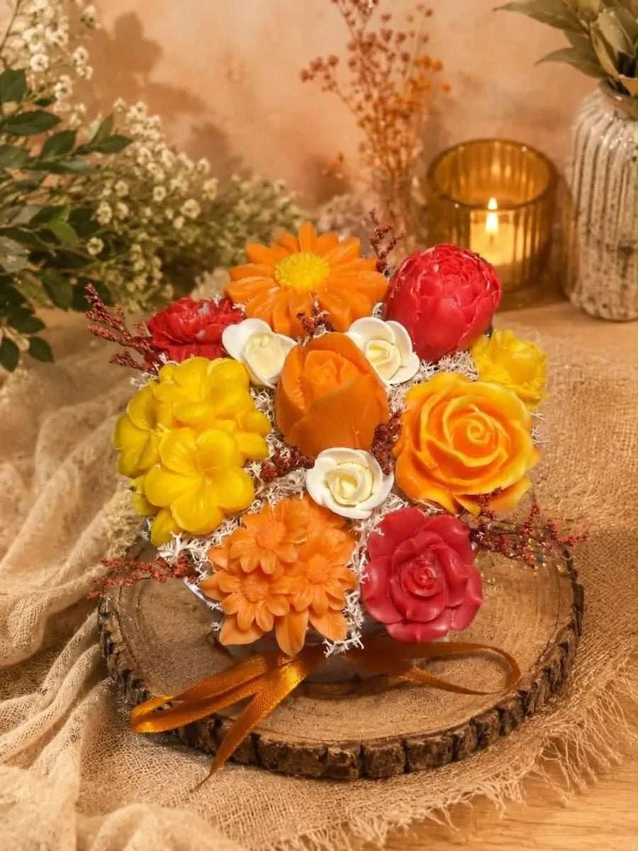 Bouquet fondants parfumés automne doré artisanal, teintes orangées et dorées