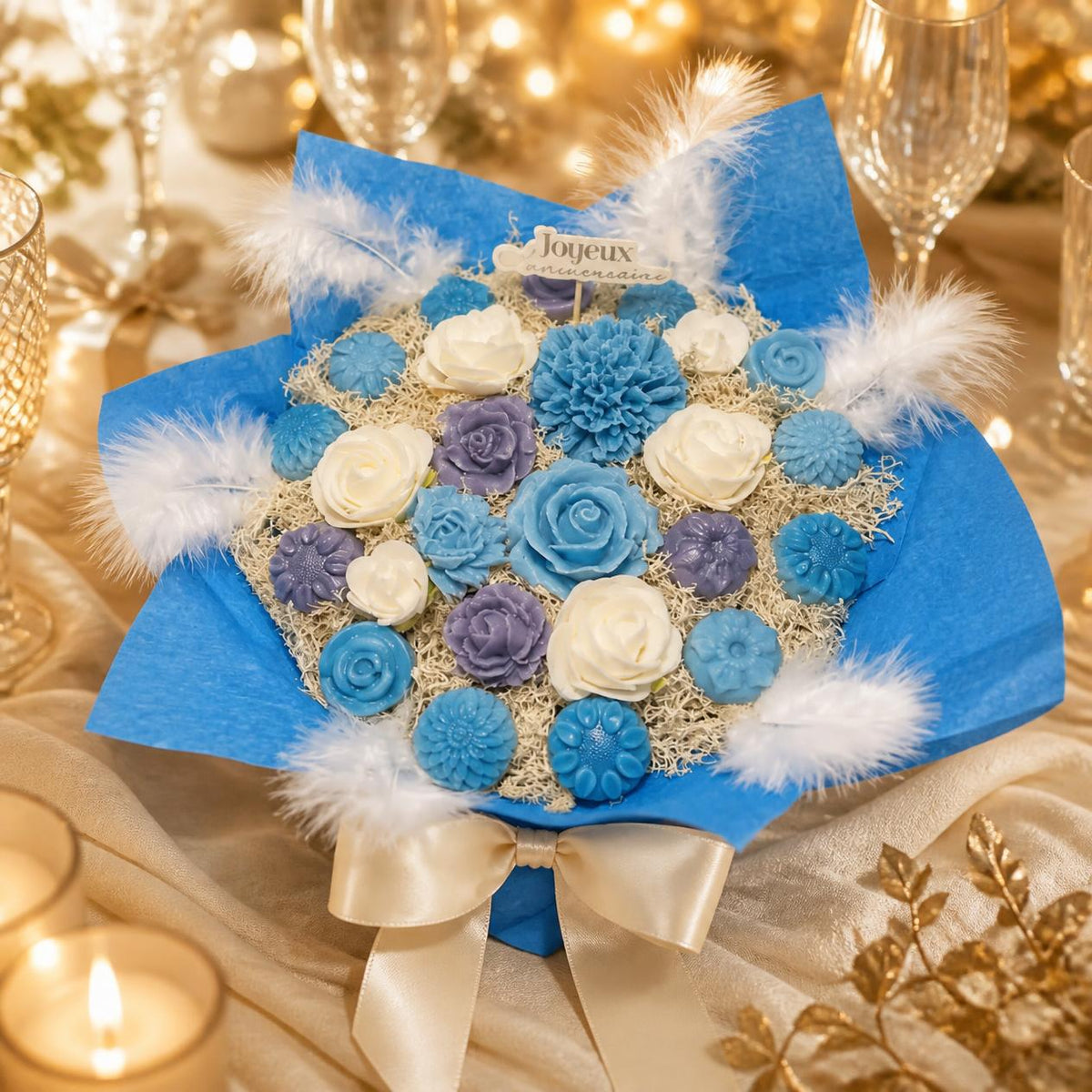 Coffret Anniversaire Bleu et Blanc de fondants en idée cadeau
