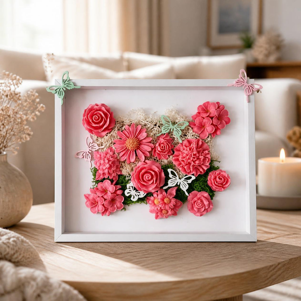 Cadre floral de fondants dans un salon