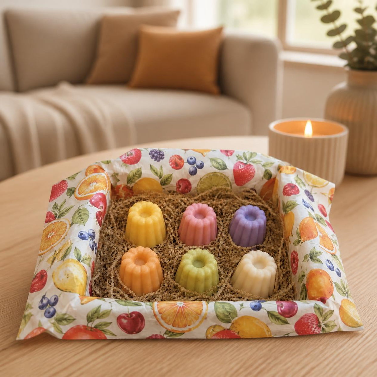 Coffret Découverte Fruités dans un salon
