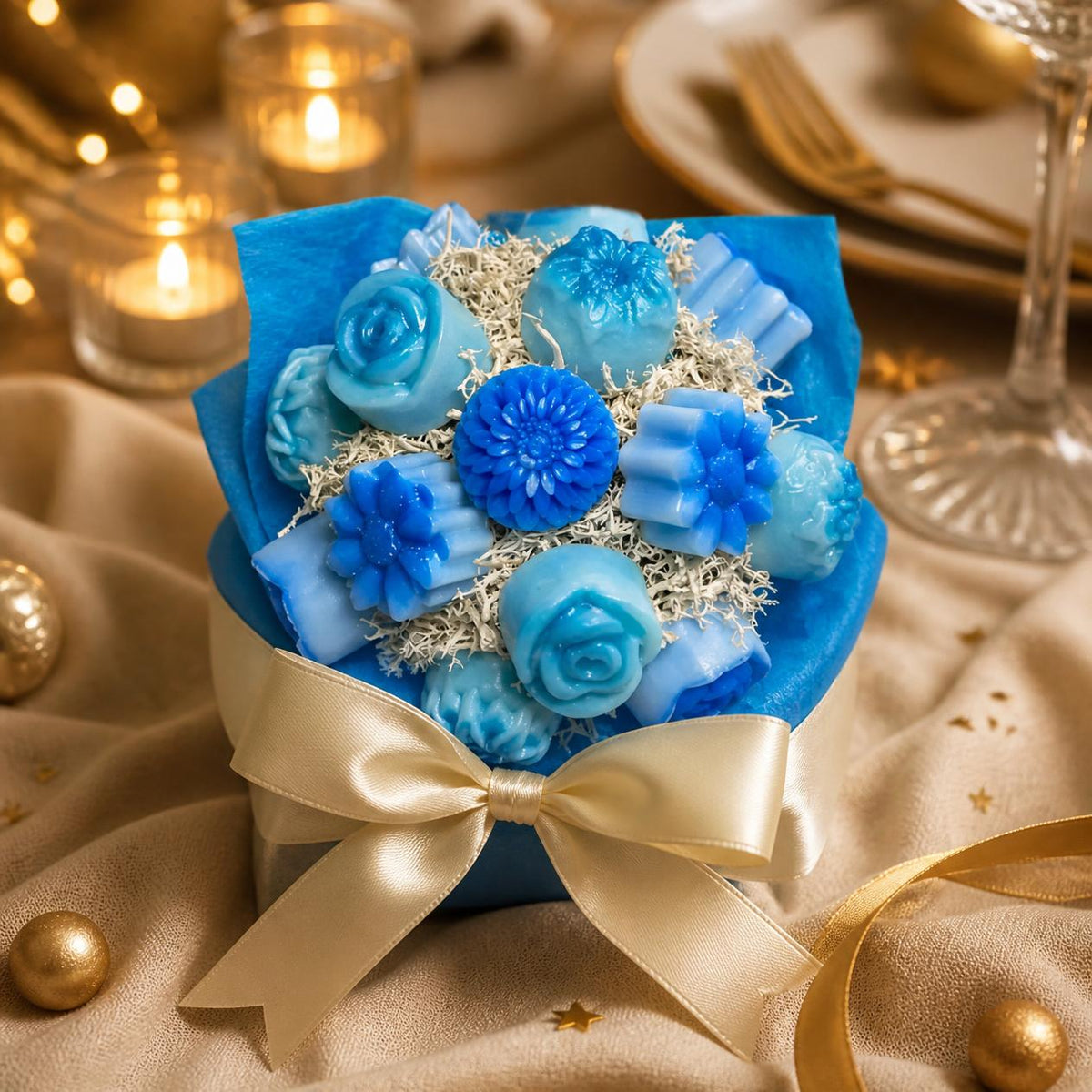 Mini bouquet de fondants bleus en idée cadeau