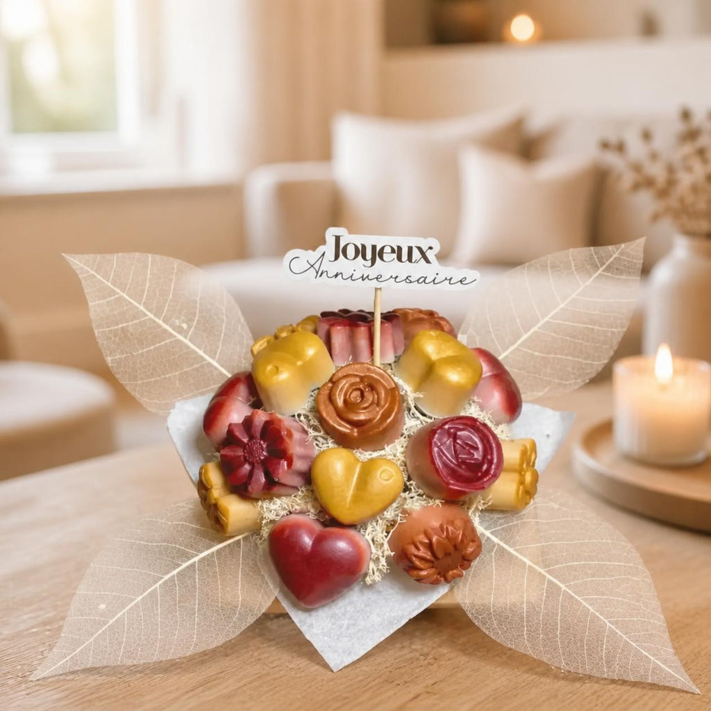 Mini bouquet cadeau anniversaire de fondants dans un salon