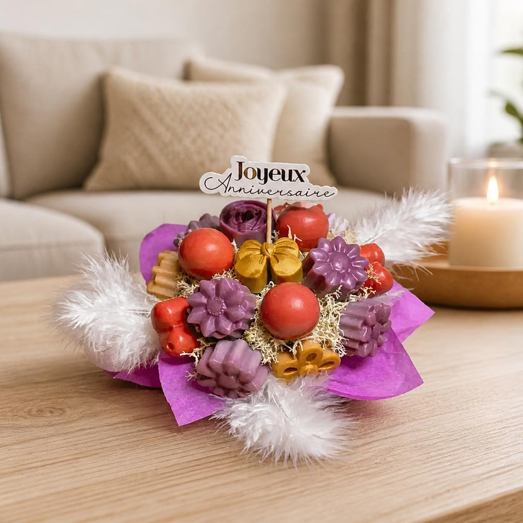 Mini bouquet de fondants Anniversaire Gourmand dans un salon