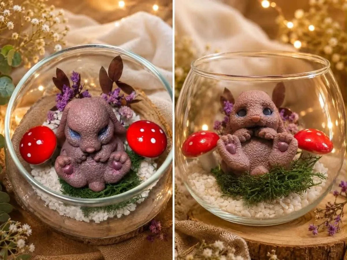 Petit lapin fondant parfumé enchanté, figurine douce en cire végétale
