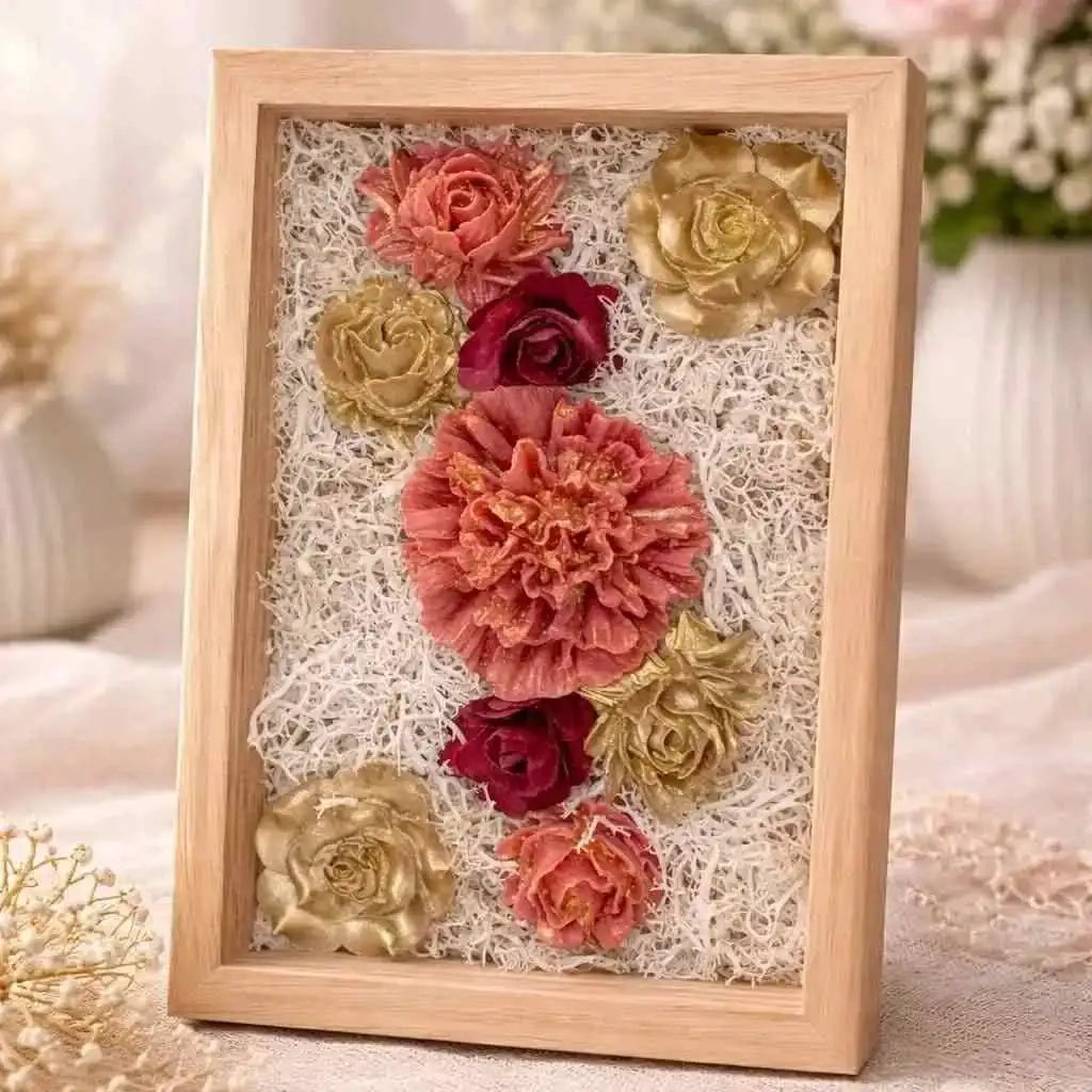 Cadre floral fondants parfumés, décoration murale artisanale